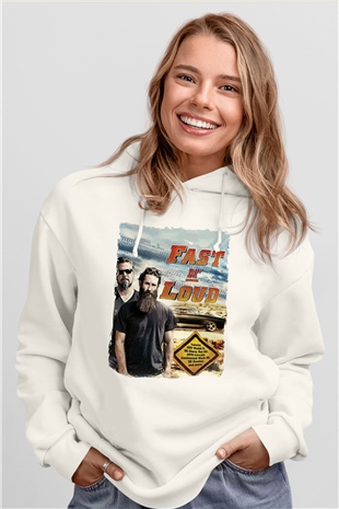Fast N Loud Beyaz Unisex Hoodie