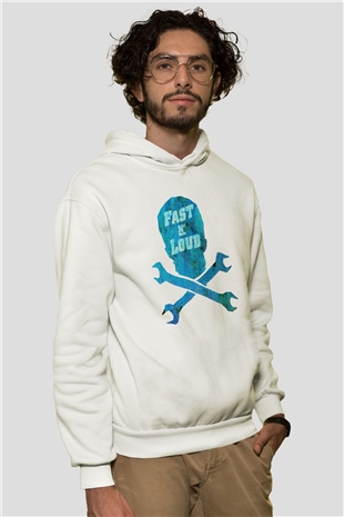 Fast N Loud Beyaz Unisex Kapşonlu Sweatshirt
