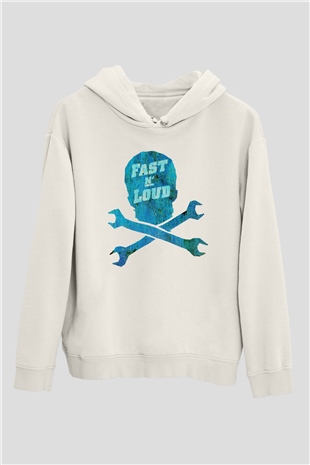 Fast N Loud Beyaz Unisex Kapşonlu Sweatshirt