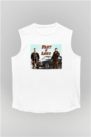 Fast N Loud Beyaz Unisex Kolsuz Tişört