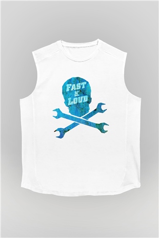 Fast N Loud Beyaz Unisex Kolsuz Tişört