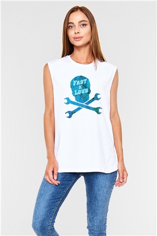 Fast N Loud Beyaz Unisex Kolsuz Tişört