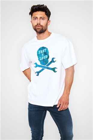 Fast N Loud Beyaz Unisex Oversize Tişört T-Shirt