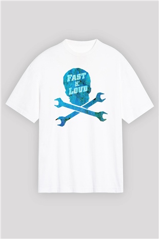 Fast N Loud Beyaz Unisex Oversize Tişört T-Shirt