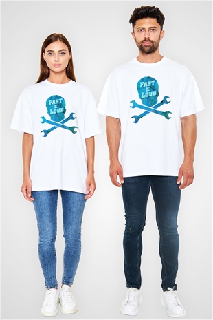 Fast N Loud Beyaz Unisex Oversize Tişört T-Shirt