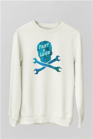 Fast N Loud Beyaz Unisex Sweatshirt