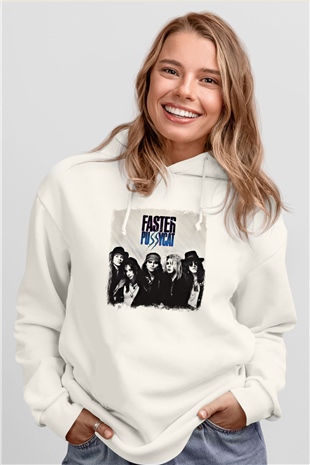 Faster Pussycat Baskılı Unisex Beyaz Hoodie