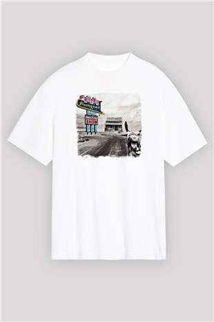 Faster Pussycat Baskılı Unisex Beyaz Oversize Tişört