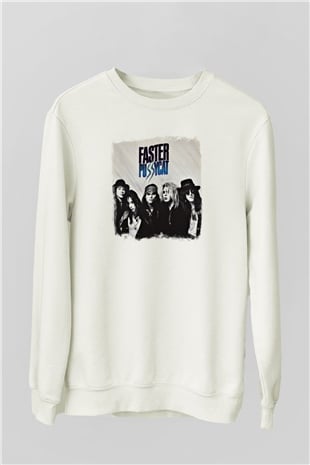Faster Pussycat Baskılı Unisex Beyaz Sweatshirt