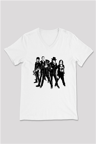 Faster Pussycat Baskılı Unisex Beyaz V Yaka Tişört
