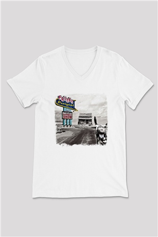 Faster Pussycat Baskılı Unisex Beyaz V Yaka Tişört