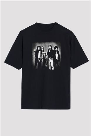 Faster Pussycat Baskılı Unisex Siyah Oversize Tişört