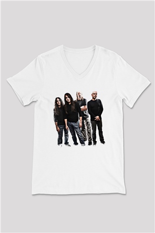 Fates Warning Baskılı Unisex Beyaz V Yaka Tişört