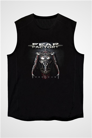 Fear Factory Baskılı Unisex Siyah Kolsuz Tişört