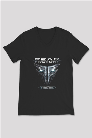 Fear Factory Baskılı Unisex Siyah V Yaka Tişört