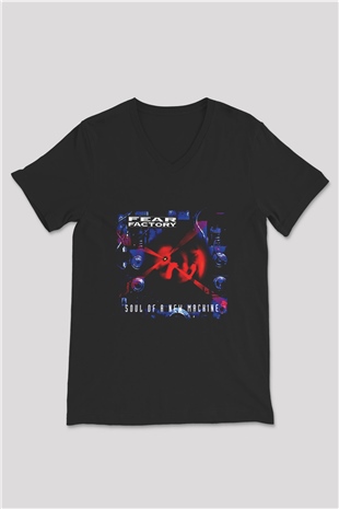 Fear Factory Baskılı Unisex Siyah V Yaka Tişört