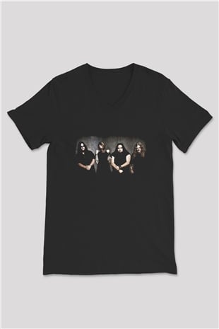Fear Factory Baskılı Unisex Siyah V Yaka Tişört