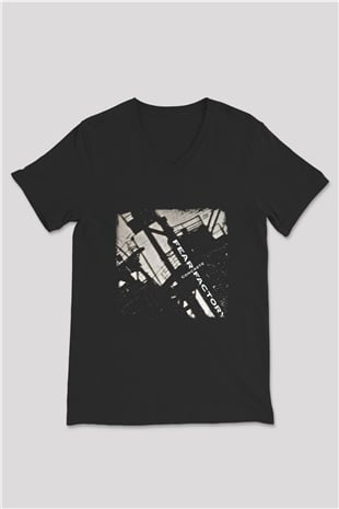 Fear Factory Baskılı Unisex Siyah V Yaka Tişört