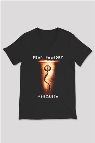 Fear Factory Siyah Unisex V Yaka Tişört T-Shirt