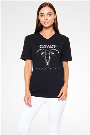 Fear Factory Siyah Unisex V Yaka Tişört T-Shirt