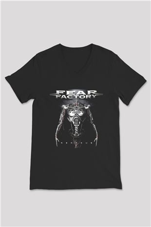 Fear Factory Siyah Unisex V Yaka Tişört T-Shirt