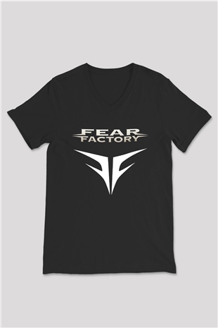 Fear Factory Siyah Unisex V Yaka Tişört T-Shirt