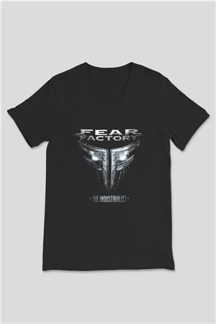Fear Factory Siyah Unisex V Yaka Tişört T-Shirt