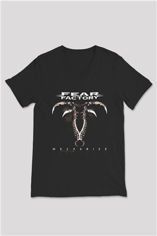 Fear Factory Siyah Unisex V Yaka Tişört T-Shirt