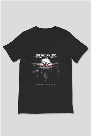 Fear Factory Siyah Unisex V Yaka Tişört T-Shirt