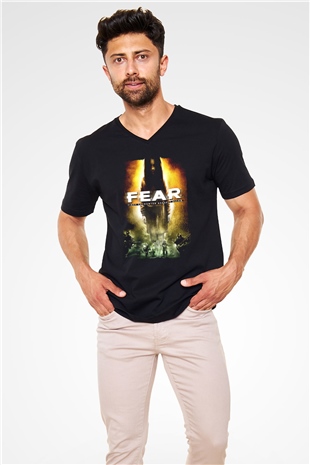 Fear Siyah Unisex V Yaka Tişört