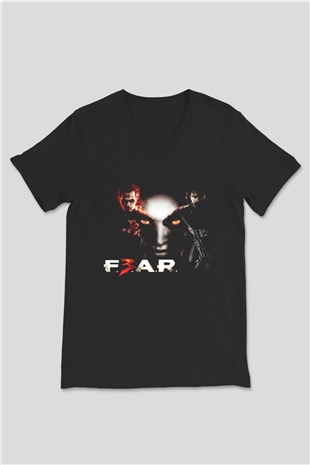 Fear Siyah Unisex V Yaka Tişört T-Shirt