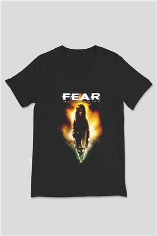Fear Siyah Unisex V Yaka Tişört T-Shirt