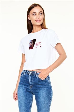 Fedde Le Grand Beyaz  Crop Top Tişört