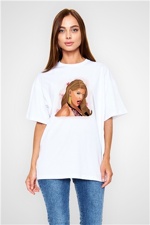 Fergie Beyaz Oversize Tişört Oversize T-shirt - TişörtFabrikası
