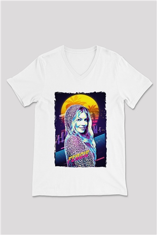 Fergie Beyaz Unisex V Yaka Tişört