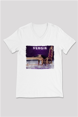 Fergie Beyaz Unisex V Yaka Tişört