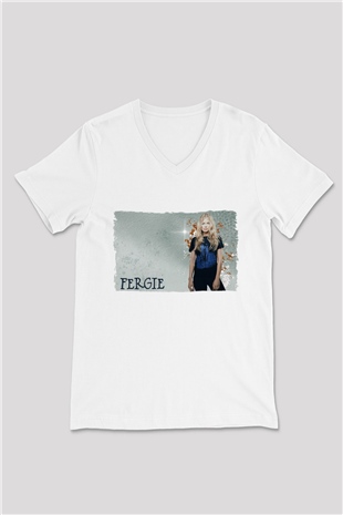 Fergie Beyaz Unisex V Yaka Tişört