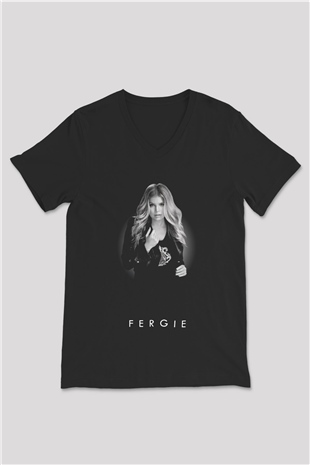 Fergie Siyah Unisex V Yaka Tişört
