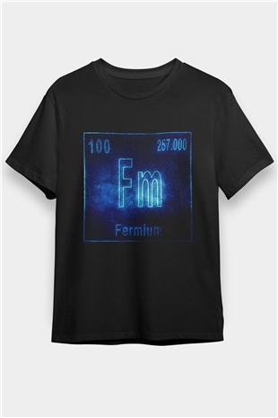 Fermiyum Atom Numarası Baskılı Unisex Siyah Tişört