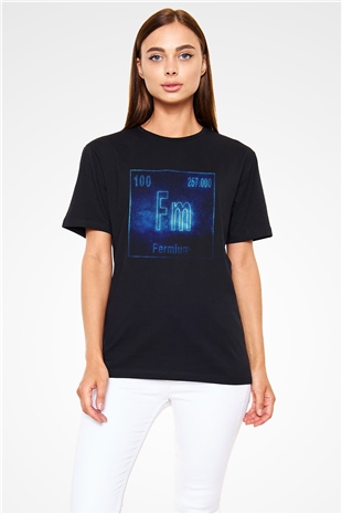 Fermiyum Atom Numarası Baskılı Unisex Siyah Tişört