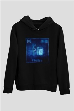 Fermiyum Atom Numarası Baskılı Unisex Siyah Hoodie