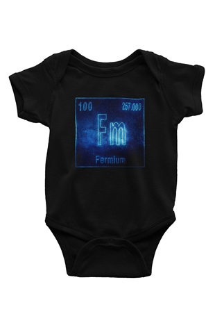 Fermiyum Atom Numarası Baskılı Unisex Siyah Bebek Body - Zıbın