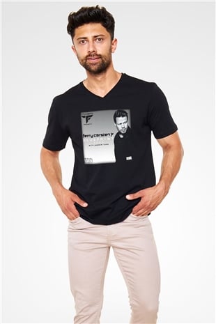 Ferry Corsten Siyah Unisex V Yaka Tişört T-Shirt