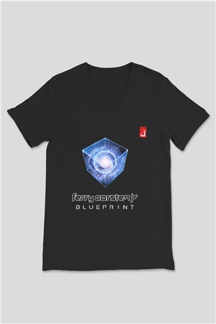 Ferry Corsten Siyah Unisex V Yaka Tişört T-Shirt