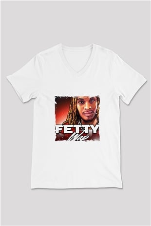 Fetty Wap Baskılı Beyaz V Yaka Unisex Tişört