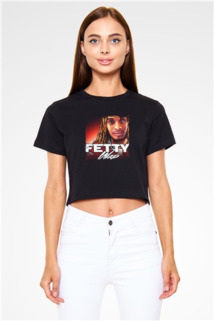 Fetty Wap Baskılı Crop Top Siyah Kadın Tişört