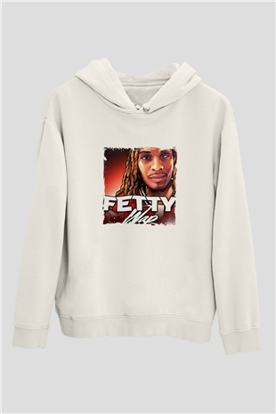 Fetty Wap Baskılı Unisex Beyaz Kapüşonlu Sweatshirt
