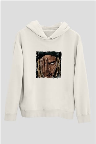 Fetty Wap Baskılı Unisex Beyaz Kapüşonlu Sweatshirt