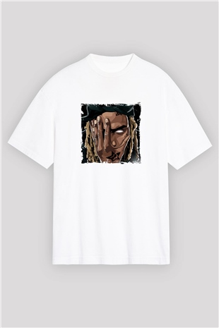 Fetty Wap Baskılı Oversize Beyaz Tişört