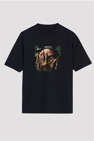 Fetty Wap Baskılı Unisex Oversize Siyah Tişört